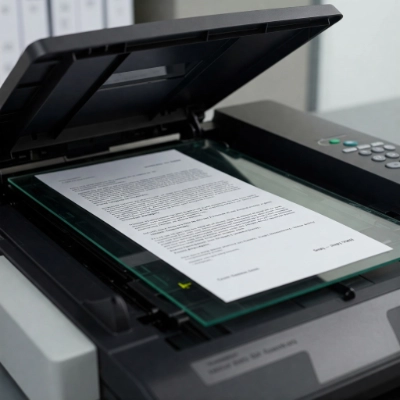 Ein Multifunktionsdrucker scannt ein analoges Dokument, um es für die Optimierung digitaler Prozesse nutzbar zu machen.